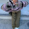 Maglioni da donna Primavera Vintage Stripe Hollow Rete da pesca Maglione per donna Y2k Streetwear Allentato Casual Short Top Gotico Maglione colorato L230718