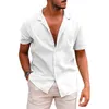 Polo da uomo Estate Casual Tinta unita Camicetta Camicia a maniche corte in lino di cotone Cardigan allentato Top Comoda spiaggia traspirante Uomo 230717