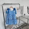 Princesas One Piece Korea Summer Sundress Cotton Midi Blue Dress For Girls Children's Elegant Party Casual Clothing 4 To 6 Years