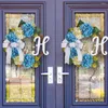 装飾的な花現実的なアジサイの弓のノットリースウェルカムサインホリデーフラワープロップ付きのエレガントなガラガラのウェディングドアの装飾