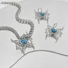 Hanger Kettingen Y2k Blue Love Crystal Butterfly Oorbellen Voor Vrouwen Ketting Mode Lichaam Sieraden Accessoires Gift