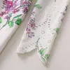 Robes décontractées Feuilles vertes et imprimé de fleurs violettes Évider Broderie O-cou à manches longues -Longueur Poches ouvertes Robe élégante pour dames