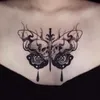 Skull nero in farfalla adesive di tatuaggi temporanei per uomini donne braccia per il petto arte falsa tattos Decalli per feste per feste impermeabili