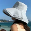 Basker fashionabla dubbelsidiga breda brimhatt för kvinnor snygg sommarfiskare hink med fällbar design trendig skärmtillbehör