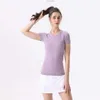 LL Women's Yoga Sports Short Sleeve Sexig Tight Crop Top T-shirt V Neck U Back Beauty Fitness X11f