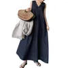 Casual Dresses Women Maxi Dress Loose Sleeveless Vest Type Solid Color V Neck Hem Soft A-line Ankle Length Lady Summer Dating