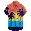 남자 캐주얼 셔츠 2023 하와이 슬림 탑 비치 홀리데이 복장 코코넛 나무 일몰 패션하라 주쿠 여름