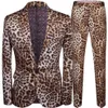 Moda Masculina Casual Boutique Estampa Leopardo Estilo Boate Jaqueta Calças Masculino Duas Peças Blazers Casaco Conjunto Calças 220249L