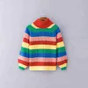 Kvinnors tröjor Kvinnor Rainbow Stripe Sweater Autumn Winter Women's Turtleneck Loose Warm Overdimased Sticked Shirts Ladies Pullover Tops Jumper L230718