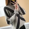 Women's Sweaters Autumn And Winter Korean Version Of Antique Stripe Jacquard Knitted Blouse Loose Sleeves Bottoming Thickening