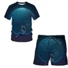 Herrspårar Starry Sky Summer 3D Tryckt T-shirt Shorts Set Sportswear Tracksuit O Neck Short Sleeve Clothing Suit