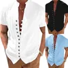 Herren Freizeithemden Sommer Baumwolle Leinen Kurzarm Einfarbig Umlegekragen Stil PlusSize Vintage Herren Button-Ups