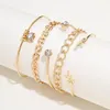 Bangle Trendy Geometric Link Chain Armband Set for Women Gold Color Leaves Heart Pendant Open Cuff Girls Jewelry