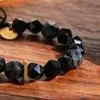 Pulseras con dijes, pulsera de piedra de ónix negro facetado de 10mm para mujeres y hombres, cadena de mano con cuentas naturales de cristal geométrico Vintage, joyería Bohemia