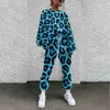 Kvinnors hoodies tröjor Autumn Women Two Piece Set Long Sleeve Pullover Tracksuits Spring Leopard Print Sweatshirt Jogger Pants Suit J230718