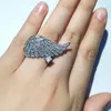 Cluster Rings Shiny Wing Party Ring For Women Micro Paved CZ Feather With A Square Zircon Freedom Romantic Finger Trendy Jewelry