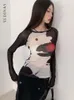 Koszulka damska Yedinas Patchwork See Through Tops Spring Summer T Shirt Kobiet Długie rękaw Y2K Streetwear Projekt koszulki Femme Chic 230717
