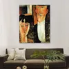Art de toile Amedeo Modigliani fait à la main pour décor de salon mariée et le marié (le Couple) peinture décoration murale moderne