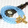 Strand High Quality Gold-color Accessories Blue Jades Stone Chalcedony 6mm Round Beads Multilayers Long Bracelets Women Jewelry B2213