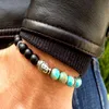 Męskie Buddha Mala Bransoletka Blue Sea Magnesite Jasper Black Onyx Bohemian Buddhist Modlitwa Ochrona Meditation Mala Male Men Brac286n