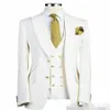 Herrenanzüge Blazer Nach Maß Weißer Anzug Männer Set Bräutigam Mann Goldknopf Jacke Abendessen Abschlussball Hochzeit Smoking Business Blazer 2440