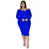 Plus Size Dresses Commuter Women's V-Neck Solid Mid Length Dress Sexy