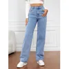 Jeans da donna Pantaloni alti con bottoni da donna Tasca Pantaloni elastici in vita Denim Hole Summer Casual Womens Work Petite