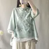 Vêtements ethniques Cheongsam Femmes Plus La Taille Tops 2023Spring Mode Coton Mélange De Lin Broderie Irrégulière Style Chinois Lâche Qipao Chemises