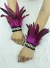 Five Fingers Gloves Natural Feather Wrist Cuffs Elegant Fur Sleeve Arm Accessories Gothic Halloween Cosplay Feather Gloves Pearl Arm Cuff 2pcs 230717