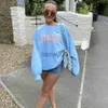 Kvinnor Hoodies Sweatshirts American Stylish Miami Letter Printing Sweatshirt Kvinnor Sky Blue Thick Warm Winter Tops 2021 Nya överdimensionerade Streetwear Fashi J230718