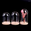 Vasen Mini Glas Blumen Display Cloche Bell Jar Dome Unsterbliche Konservierung Holzsockel Ewige Abdeckung Home Decor