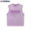 Men s Tank Tops Summer Loose Gradient Dyed Sleeveless Vest Mens High Street Letter Casual Crew Neck 230718