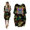 Robes décontractées pour femmes poche chauve-souris à manches longues femme vêtements mode coréenne grande taille dames vêtements femme robe Camouflage MC