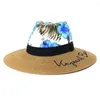 Cappelli a tesa larga Moda estiva abbinata Ricamo stampato Paglia Spiaggia Sabbia Viaggi all'aperto Parasole Cappellini Fedora per donna