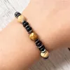 Strand Moda Doğal Resim Jasper Bilezik Düz Boncuklar Hematit Siyah Onyx Bangles Hediye Erkekler için El Yapımı Yoga Bilek Takı