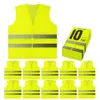 Pacote com 10 coletes de segurança refletivos de alta visibilidade Hivis faixa de prata homens mulheres trabalho ciclismo corredor agrimensor voluntários amarelo laranja254F