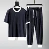 Męskie dresy 2023 Summer męskie Mody klasyczny strój górne spodnie kieszeni elastyczne oddychające plise na szyi