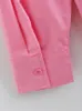 Blusas de mujer, camisa rosa informal para mujer, camisas versátiles de manga larga con solapa de bolsillo de Color en contraste para mujer, ropa 2023 3WQ6443