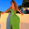Casual Dresses 2023 Summer Sexy Green Y2K Lace Up Robe Outfits Sleeveless Backless Side Slit Bodycon Maxi For Women Club Party Elegant
