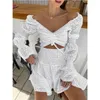 Casual Jurken Zomer Vrouwen Korset Boheemse Jurk Mode Elegante Lange Mouwen Uitgehold V-hals Hoge Taille Vakantie Y2K Kleding