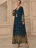 Etnische Kleding Herfst Marokko Moslim Jurk Vrouwen Lace-up Abaya Kaftans Casual A-lijn Jurken Vrouw Dubai Turkije Islam Lange gewaad Femme