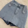 Shorts Feminino Jeans Short Saia Aberta nas Costas Spicy Girl Primavera Verão Vintage Gola Pendurada Sexy Parte Superior Festa Metade Duas Peças 230718