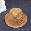 Chapeaux à large bord été plage femmes soleil bohême chapeau de paille rayé main tricot Western Cowboy Cowgirl Cap Casquette