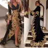 Kaftan Dubai Style Muslim Evening Dresses Long Sleeves Black Velour Gold Appliques Ladies Formal Prom Gowns Abiye Gece Elbisesi257k