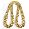 Cadena de eslabones cubanos de Miami de 10mm, 12mm, 14mm para hombre, cadenas chapadas en oro de 14 quilates, bordillo Punk pulido alto, joyería de Hip Hop de acero inoxidable 352M