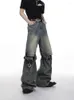 Мужские джинсы Винтажные мужчины сплайсировали микро -расклешенные в американском стиле высокая улица широкие ноги прямая джинсовая брюки летняя одежда мешкова
