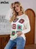 Camisolas Femininas Aproms Elegante Multicolor Crochê Tricô Camisola Feminina Outono Manga Longa Oca Jumpers 2022 Cool Girls Fashion Pullovers L230718