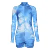 Kvinnors jumpsuits rompers Sexiga kvinnor Bodycon Sleepwear Jumpsuit Knapp Bodysuit Shorts Romper Bodysuit Leotard Zipper Fly Long Sleeve Print Bodysuit 230717