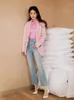 Damespakken Yang Mi Star's roze geruite pakjas voor lente en herfst 2023 Style Loose Sweet