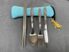 Dinnerware Sets 3pcs/Set 4pcs/Set Portable Camping Spoon Fork Chopsticks Knife Set Stainless Steel Travel Cutlery Tableware With Bag